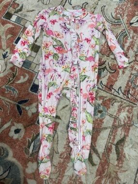 Posh Peanut Pink Flamingo Floral Footed One-Piece